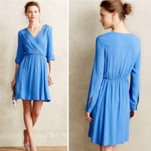 Anthropologie Maeve long convertible sleeve wrap mini dress - Picture 1 of 16
